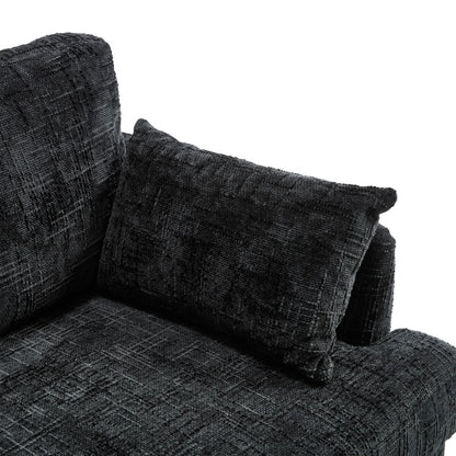 Modern Style Chenille 2-Seater Sofa with LED Light, USB Port and Storage Bag in Black-海智集-Default-