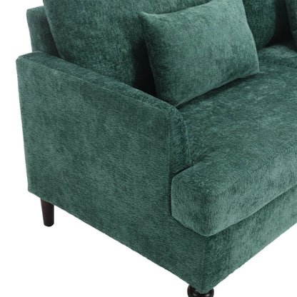 Mid Century Modern Chenille Fabric Loveseat Sofa, 2-Seat Upholstered Couch with Brown Wood Feet, Emerald-海智集-Default-