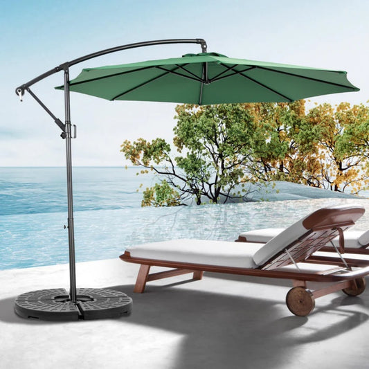 Best Choice Products 10ft Offset Hanging Market Patio Umbrella w/Easy Tilt Adjustment, Polyester Shade, 8 Ribs for Backyard, Poolside - ( Dark green )(No Base)-海智集-Default-