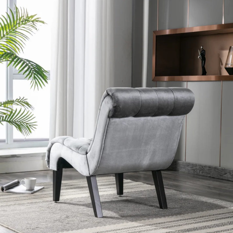 COOLMORE Modern Velvet Armless Accent Living Room Chair / Leisure Chair,Upholstered Fabric Button Comfortable Chair with Wooden Legs for Bedroom, Living Room, Office (Silver Velvet)-海智集-Default-
