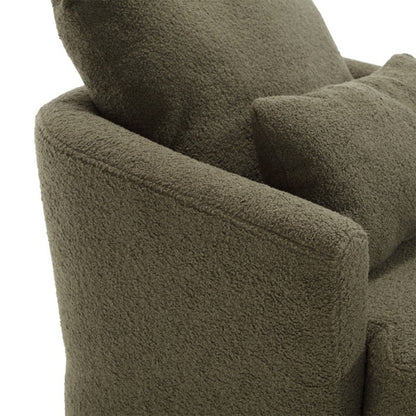 Modern Swivel Barrel Chair, Comfy Round Accent Sofa Chair, 360 Degree Swivel, Green Teddy Fabric, 32.68' x 30.31' x 24.80'-海智集-Default-