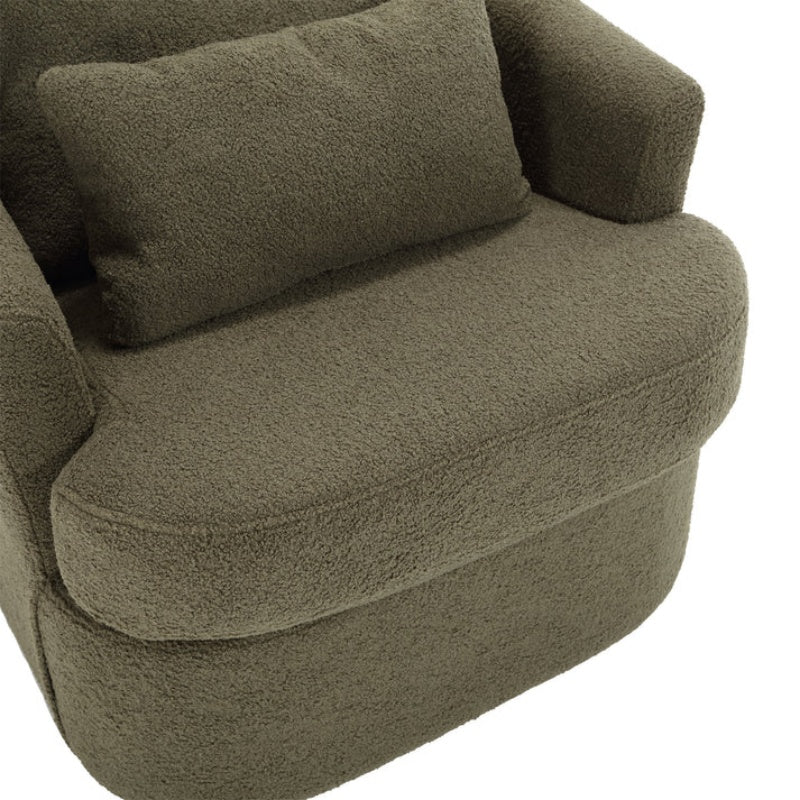 Modern Swivel Barrel Chair, Comfy Round Accent Sofa Chair, 360 Degree Swivel, Green Teddy Fabric, 32.68' x 30.31' x 24.80'-海智集-Default-