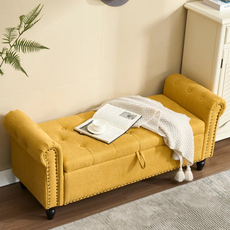 Coolmore Storage Ottoman 55.12 Inches Upholstered Fabric Storage Ottoman Bench,Button Tufted Ottoman with Storage for Living Room,Bedroom End of Bed Bench Withstands 275lbs-海智集-Default-