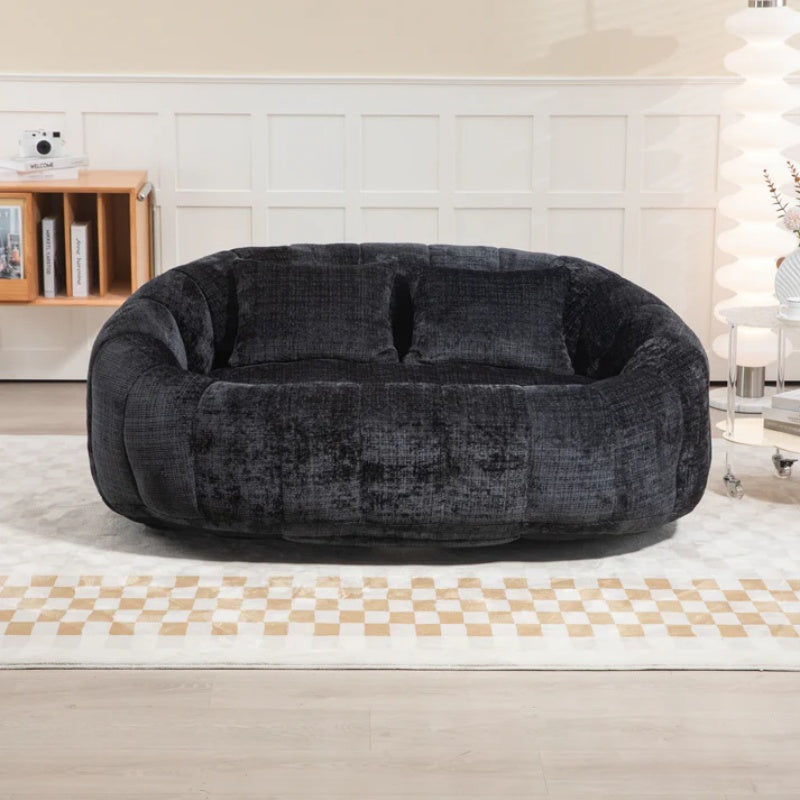 High Back Durable Comfort Bean Bag Sofa Couch for Adults and Kids, Black Chenille-海智集-Default-