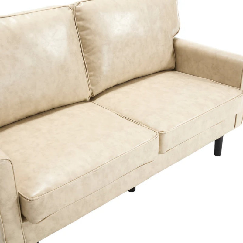 Mid Century Modern Loveseat Sofa, 2 Seater with USB & Removable Pillow Cover, Camel PU, 56.30''-海智集-Default-