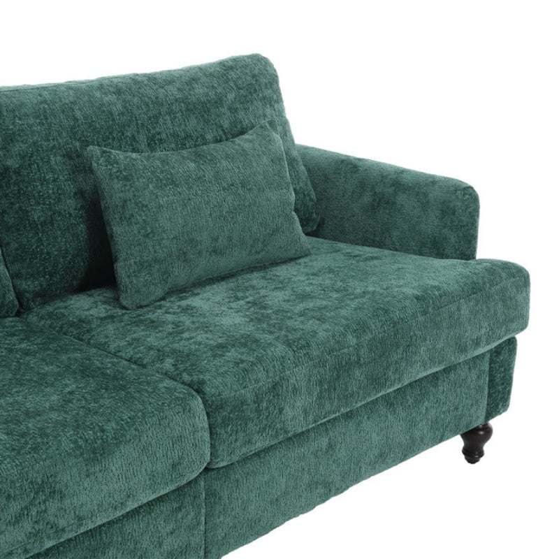 Mid Century Modern Chenille Fabric Loveseat Sofa, 2-Seat Upholstered Couch with Brown Wood Feet, Emerald-海智集-Default-