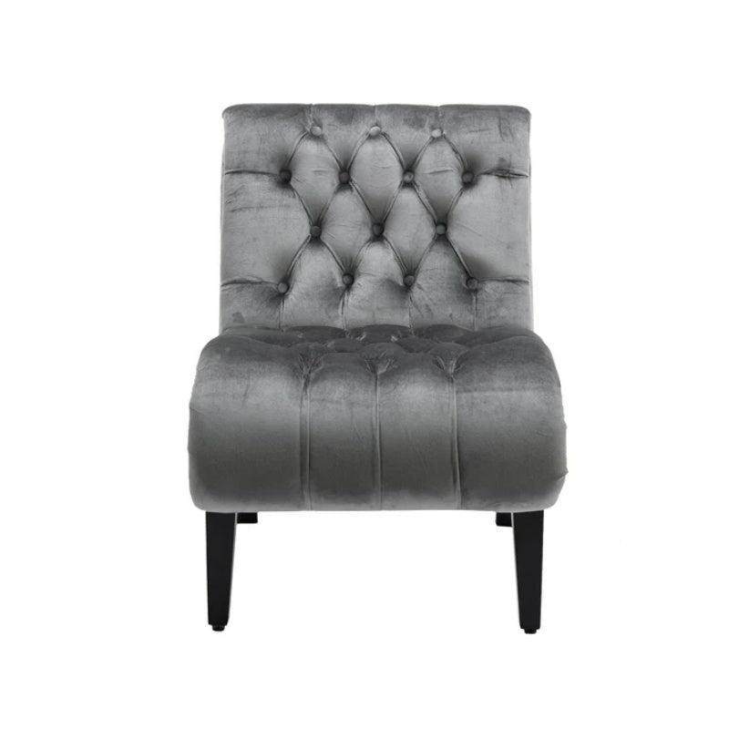 COOLMORE Modern Velvet Armless Accent Living Room Chair / Leisure Chair,Upholstered Fabric Button Comfortable Chair with Wooden Legs for Bedroom, Living Room, Office (Silver Velvet)-海智集-Default-