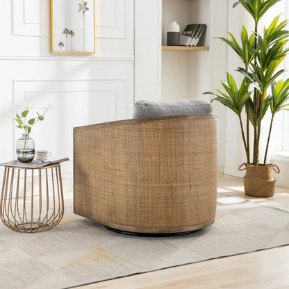 Swivel Barrel Chair, Comfy Round Accent Sofa Chair, 360 Degree Swivel, Gray Boucle, Solid Wood Frame-海智集-Default-