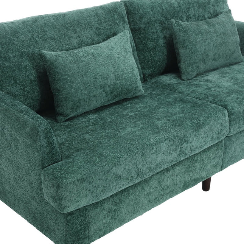 Mid Century Modern Chenille Fabric Loveseat Sofa, 2-Seat Upholstered Couch with Brown Wood Feet, Emerald-海智集-Default-
