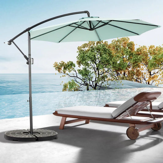 Best Choice Products 10ft Offset Hanging Market Patio Umbrella w/Easy Tilt Adjustment, Polyester Shade, 8 Ribs for Backyard, Poolside - ( Light green )(No Base)-海智集-Default-