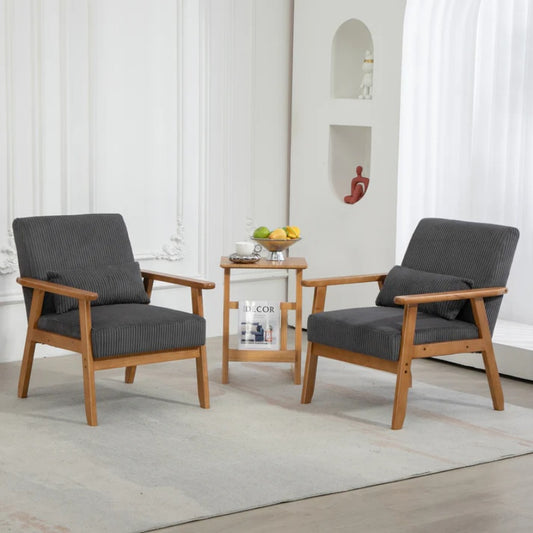 Leisure Chair with Solid Wood Armrest and Feet, Leisure chair, wood frame, velvet, l, solid rubber wood legs, Mid-Century Modern Accent chair, for Living Room Bedroom Studio chair,Two packs-海智集-Default-