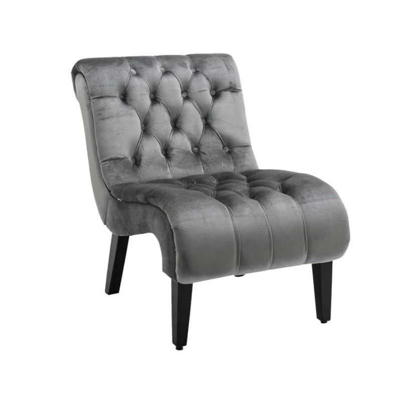 COOLMORE Modern Velvet Armless Accent Living Room Chair / Leisure Chair,Upholstered Fabric Button Comfortable Chair with Wooden Legs for Bedroom, Living Room, Office (Silver Velvet)-海智集-Default-