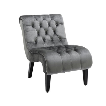 COOLMORE Modern Velvet Armless Accent Living Room Chair / Leisure Chair,Upholstered Fabric Button Comfortable Chair with Wooden Legs for Bedroom, Living Room, Office (Silver Velvet)-海智集-Default-