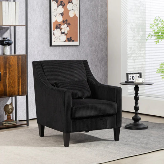 COOLMORE Modern Accent Chair,Upholstered Armchair with Scooped Arms for Bedroom,Apartment,Studio,Office,Waiting Room(Black Corduroy)-海智集-Default-