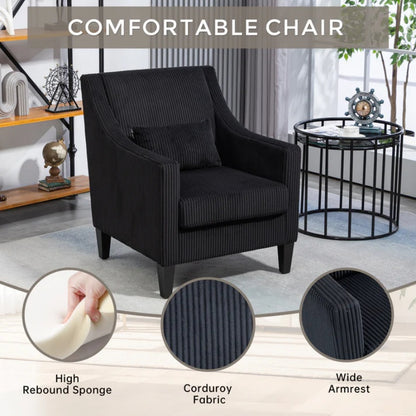 COOLMORE Modern Accent Chair,Upholstered Armchair with Scooped Arms for Bedroom,Apartment,Studio,Office,Waiting Room(Black Corduroy)-海智集-Default-
