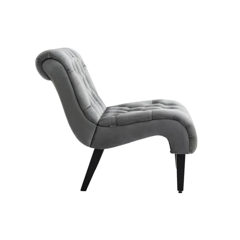 COOLMORE Modern Velvet Armless Accent Living Room Chair / Leisure Chair,Upholstered Fabric Button Comfortable Chair with Wooden Legs for Bedroom, Living Room, Office (Silver Velvet)-海智集-Default-
