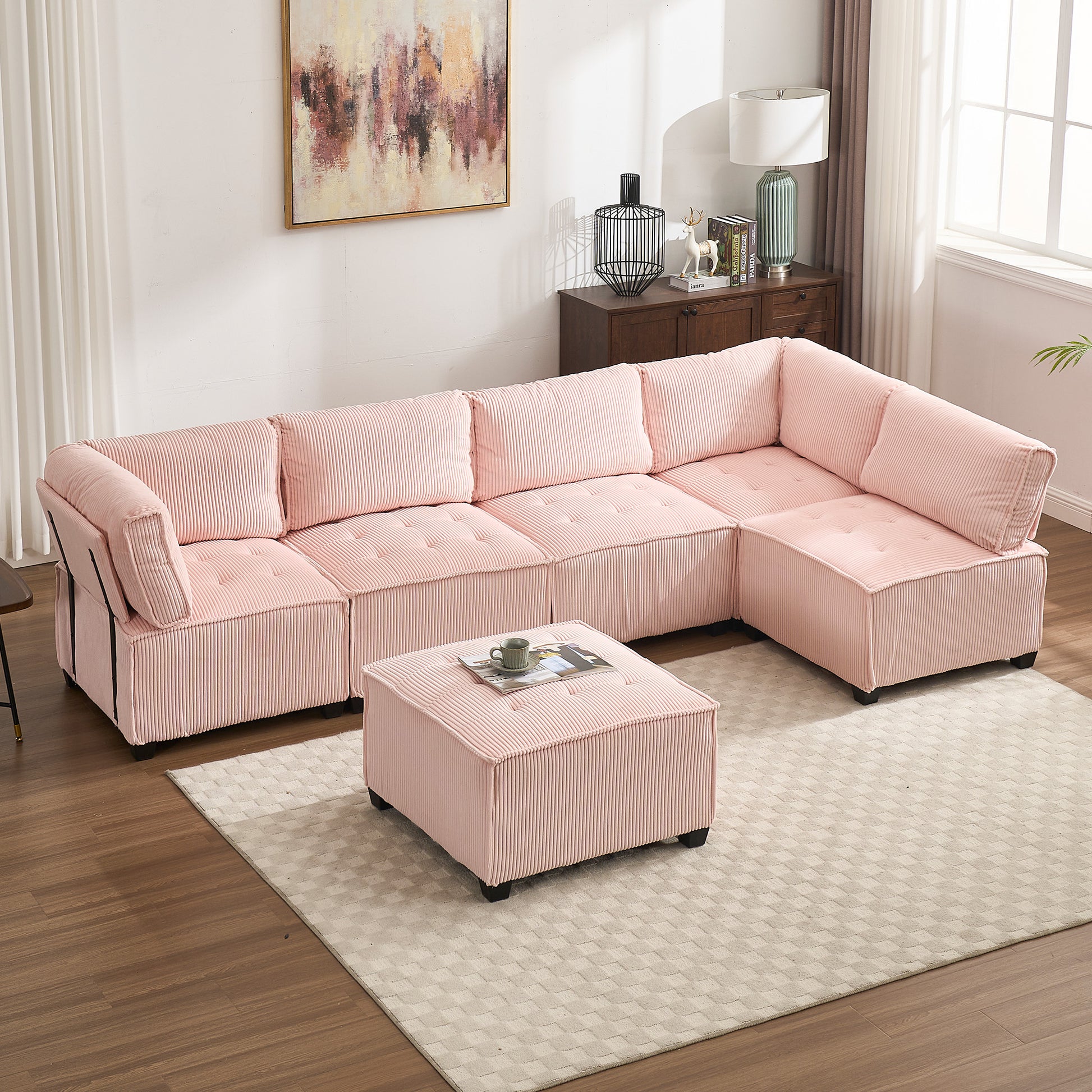 UNITED WE WIN Modular Sectional Sofa U Shaped Modular Couch with Reversible Chaise Modular Sofa Sectional Couch,6- Seat Convertible Sofa,Fit for Living Room-海智集-Default-