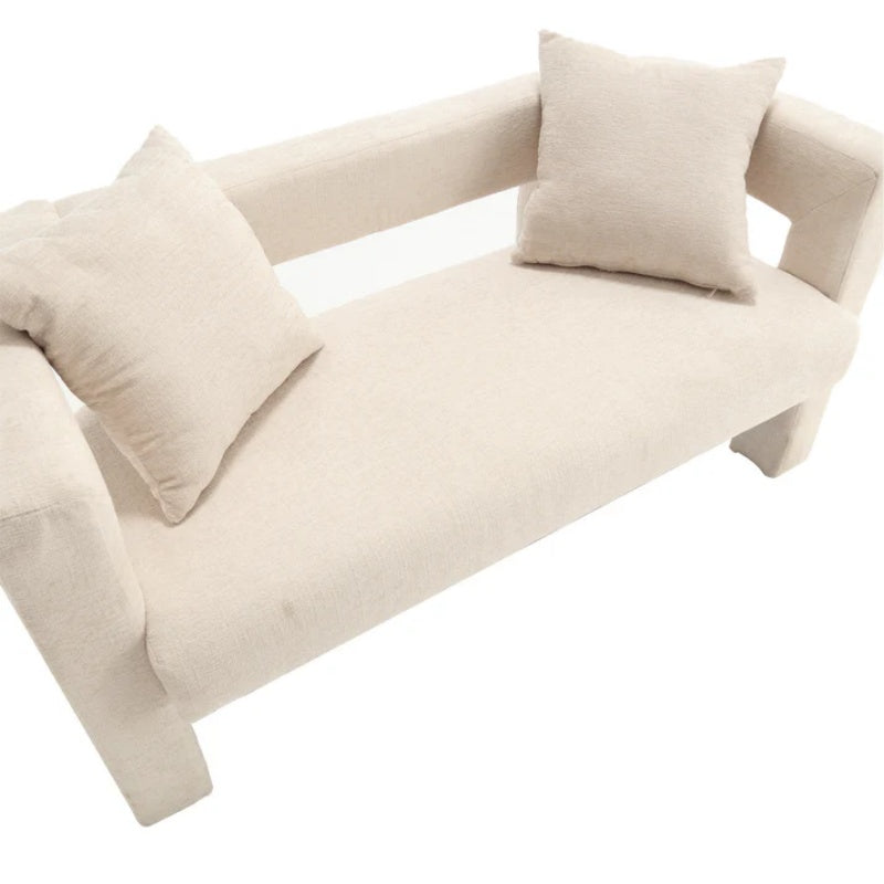 Modern Chenille Loveseat Sofa, Comfy Upholstered 2-Seater Sofa, Beige Chenille Fabric, 51.18'' H x 23.62'' W x 25.59'' D-海智集-Default-
