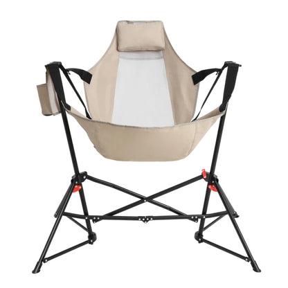 Hammock Camping Chair, Folding Portable Rocking Chair, Aluminum Alloy Adjustable Back Swinging Chair with Pillow Cup Holder, Recliner with Carry Bag for Outdoor Travel Lawn Backyard, Khaki (2pcs)-海智集-Default-