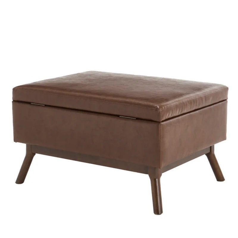 Mid-century modern square coffee table storage bench, assembled, suitable for living room, entryway and family room, used as a coffee table, stirrups, shoe bench-海智集-Default-