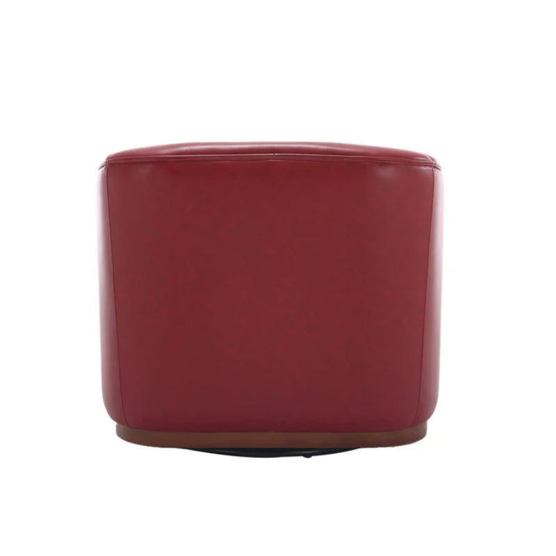 Swivel Barrel Chair, Comfy Round Accent Sofa Chair, 360 Degree Swivel, Wine Red PU, for Living Room, Office, Lounge-海智集-Default-