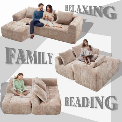 UNITED WE WIN 98.42-inch modular sectional sofa, modern modular L-shaped sofa with chaise longue, equipped with small side pockets and free of compression during installation.-海智集-Default-