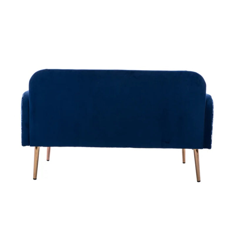 COOLMORE Modern Velvet Loveseat Sofa , Comfy Upholstered 2-Seater Sofa with Gold Metal Legs, Small Loveseat Accent Couch for Living Bedroom Leisure Areas (Navy Velvet)-海智集-Default-