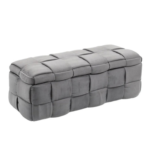 Stylish Velvet Storage Ottoman Bench with Safety Hinge for Living Room & Bedroom, Gray, 43.7'' x 17.32'' x 15.73''-海智集-Default-