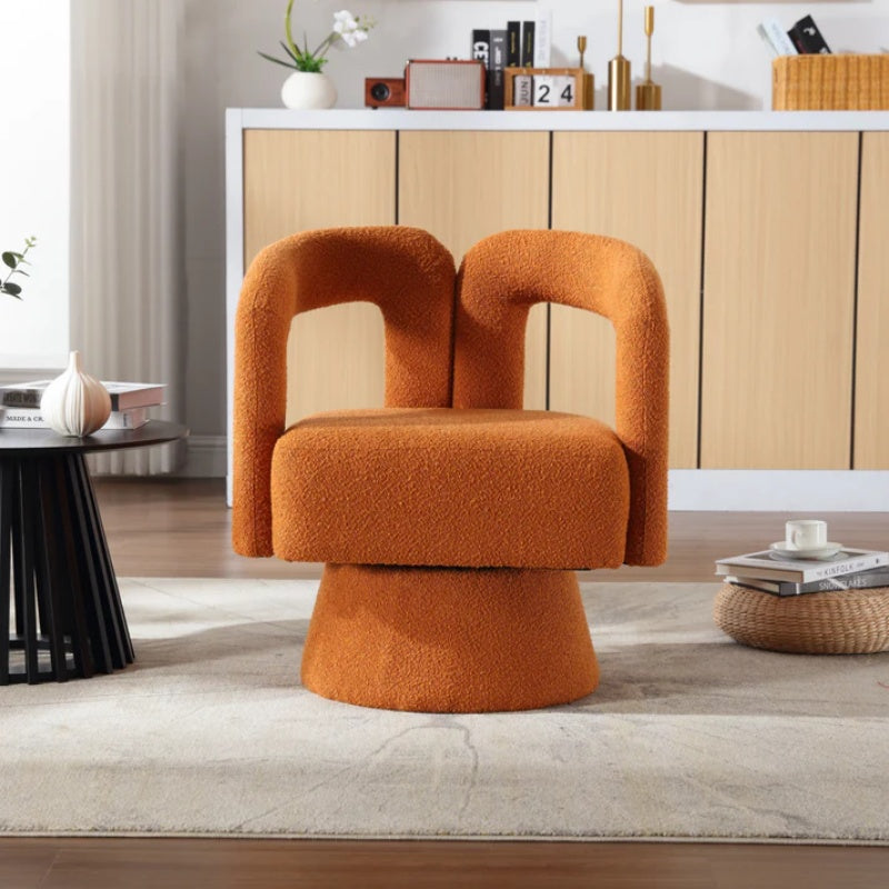 COOLMORE 360 Degree Swivel Cuddle Barrel Accent Chairs, Round Armchairs with Wide Upholstered, Fluffy Fabric Chair for Living Room, Bedroom, Office, Waiting Rooms (Orange Boucle)-海智集-Default-