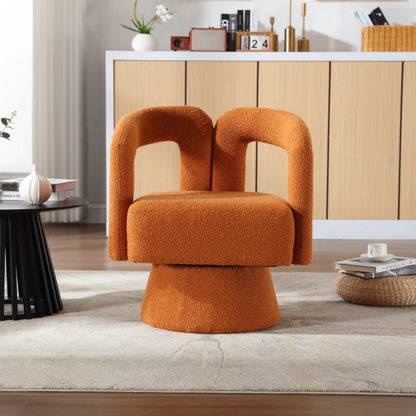 COOLMORE 360 Degree Swivel Cuddle Barrel Accent Chairs, Round Armchairs with Wide Upholstered, Fluffy Fabric Chair for Living Room, Bedroom, Office, Waiting Rooms (Orange Boucle)-海智集-Default-