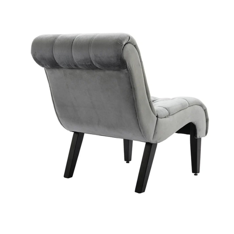 COOLMORE Modern Velvet Armless Accent Living Room Chair / Leisure Chair,Upholstered Fabric Button Comfortable Chair with Wooden Legs for Bedroom, Living Room, Office (Silver Velvet)-海智集-Default-
