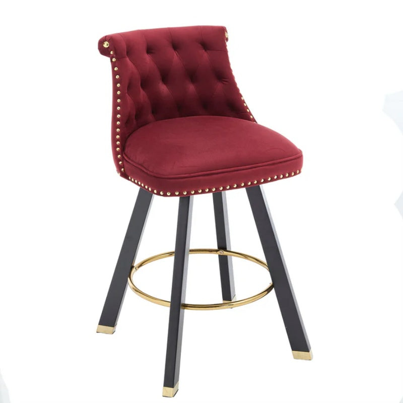 COOLMORE Set of 2,Back pull point design, velvet material, 360 degree rotation, back pull loop detachable design, rivet decoration, square foot wooden bar chair-海智集-Default-