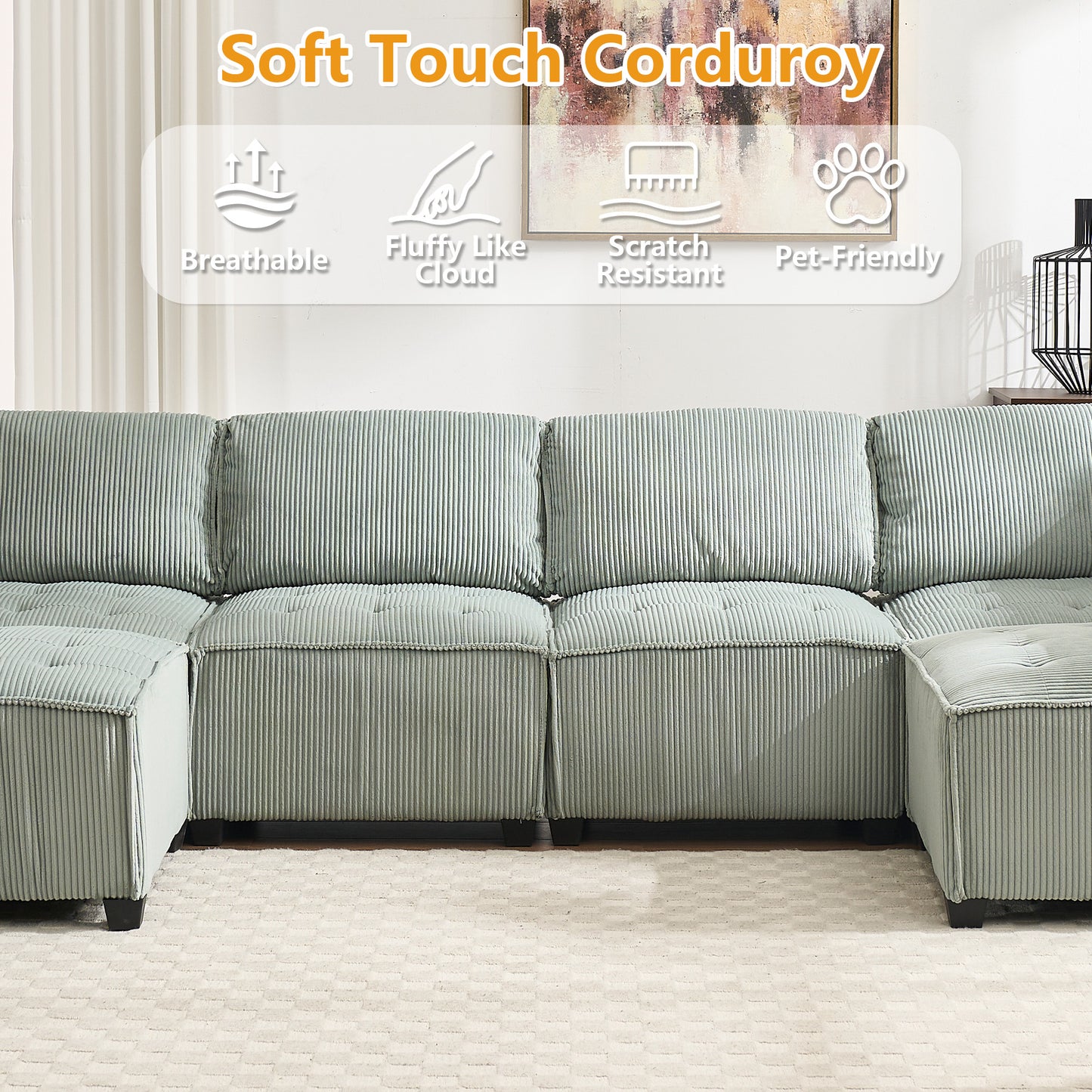 UNITED WE WIN Modular Sectional Sofa U Shaped Modular Couch with Reversible Chaise Modular Sofa Sectional Couch,6- Seat Convertible Sofa,Fit for Living Room-海智集-Default-