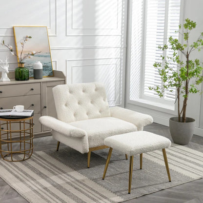 COOLMORE Velvet Accent Chair with Adjustable Armrests and Backrest, Button Tufted Lounge Chair, Single Recliner Armchair with Ottoman-海智集-Default-
