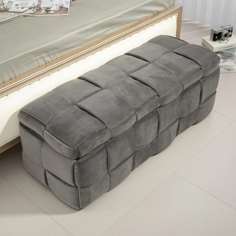 Stylish Velvet Storage Ottoman Bench with Safety Hinge for Living Room & Bedroom, Gray, 43.7'' x 17.32'' x 15.73''-海智集-Default-