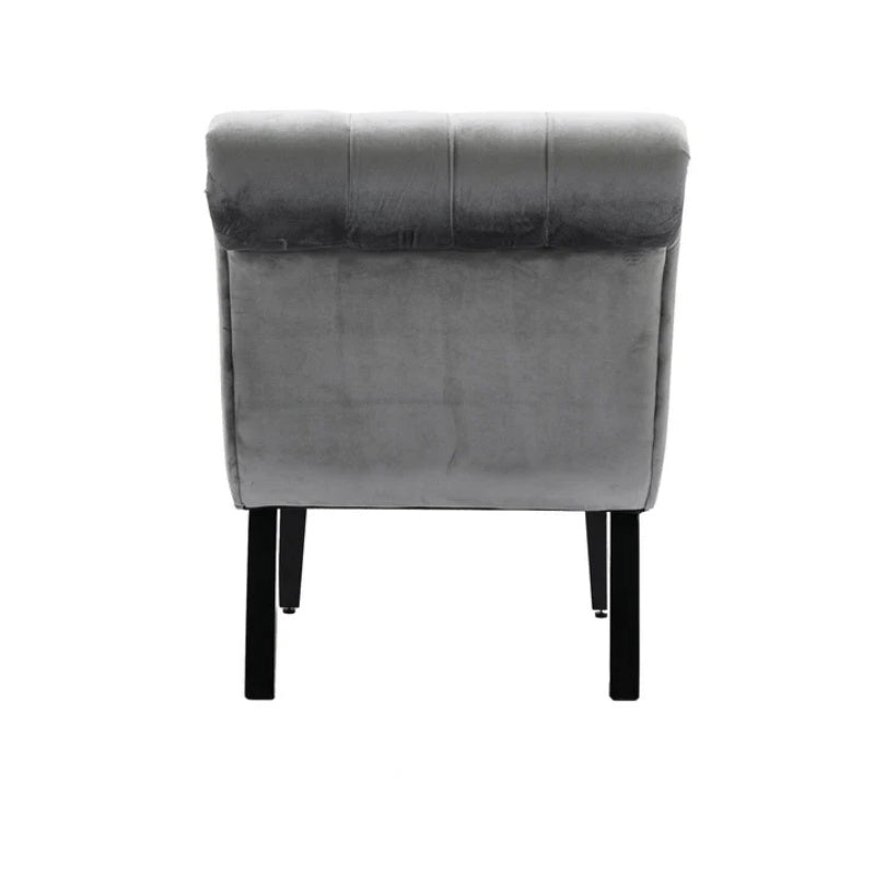 COOLMORE Modern Velvet Armless Accent Living Room Chair / Leisure Chair,Upholstered Fabric Button Comfortable Chair with Wooden Legs for Bedroom, Living Room, Office (Silver Velvet)-海智集-Default-