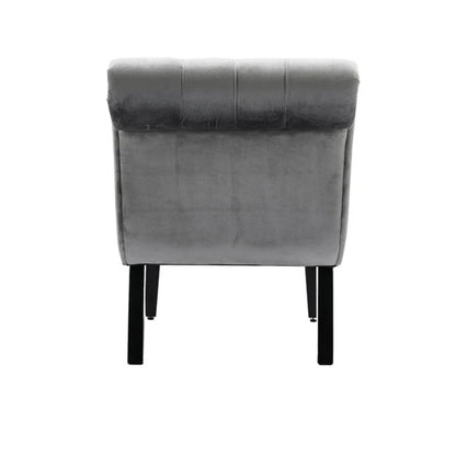 COOLMORE Modern Velvet Armless Accent Living Room Chair / Leisure Chair,Upholstered Fabric Button Comfortable Chair with Wooden Legs for Bedroom, Living Room, Office (Silver Velvet)-海智集-Default-
