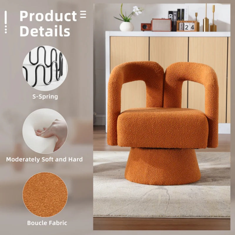 COOLMORE 360 Degree Swivel Cuddle Barrel Accent Chairs, Round Armchairs with Wide Upholstered, Fluffy Fabric Chair for Living Room, Bedroom, Office, Waiting Rooms (Orange Boucle)-海智集-Default-
