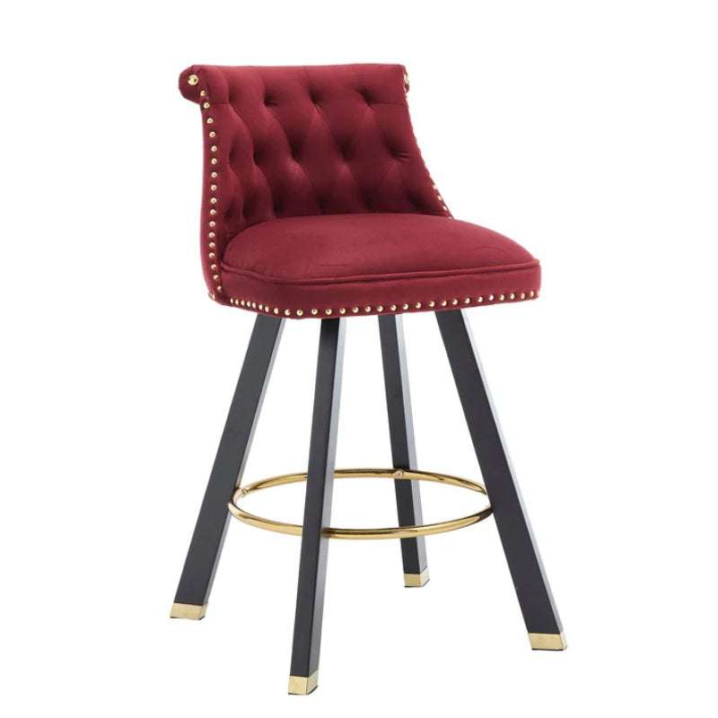 COOLMORE Set of 2,Back pull point design, velvet material, 360 degree rotation, back pull loop detachable design, rivet decoration, square foot wooden bar chair-海智集-Default-
