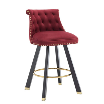 COOLMORE Set of 2,Back pull point design, velvet material, 360 degree rotation, back pull loop detachable design, rivet decoration, square foot wooden bar chair-海智集-Default-