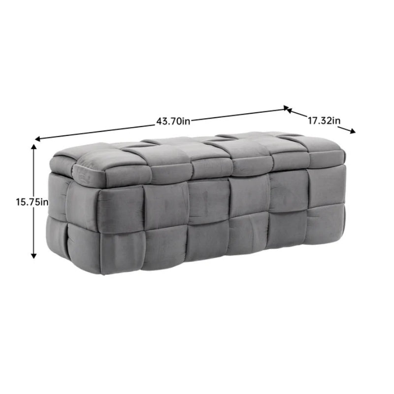 Stylish Velvet Storage Ottoman Bench with Safety Hinge for Living Room & Bedroom, Gray, 43.7'' x 17.32'' x 15.73''-海智集-Default-