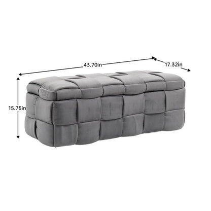 Stylish Velvet Storage Ottoman Bench with Safety Hinge for Living Room & Bedroom, Gray, 43.7'' x 17.32'' x 15.73''-海智集-Default-