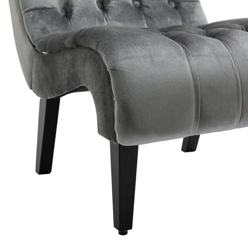 COOLMORE Modern Velvet Armless Accent Living Room Chair / Leisure Chair,Upholstered Fabric Button Comfortable Chair with Wooden Legs for Bedroom, Living Room, Office (Silver Velvet)-海智集-Default-