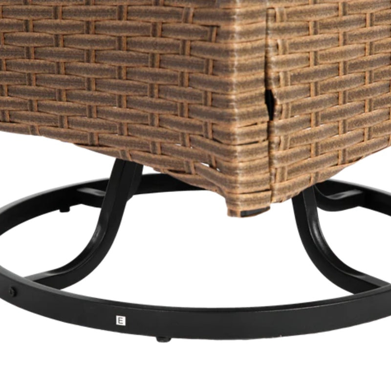 Outdoor Swivel Rocker Chairs Set 3 Piece with 1 Table and 2 Rocking & Swivel Chairs Support 350lbs Brown Wicker Outdoor Furniture Patio Conversation Set-海智集-Default-
