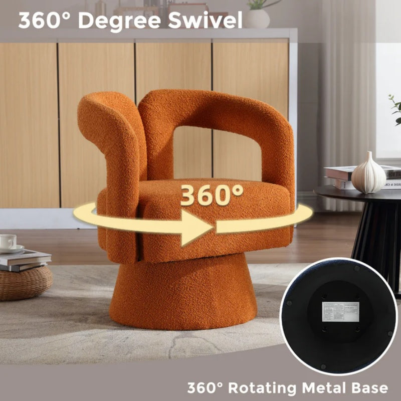 COOLMORE 360 Degree Swivel Cuddle Barrel Accent Chairs, Round Armchairs with Wide Upholstered, Fluffy Fabric Chair for Living Room, Bedroom, Office, Waiting Rooms (Orange Boucle)-海智集-Default-