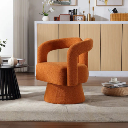 COOLMORE 360 Degree Swivel Cuddle Barrel Accent Chairs, Round Armchairs with Wide Upholstered, Fluffy Fabric Chair for Living Room, Bedroom, Office, Waiting Rooms (Orange Boucle)-海智集-Default-