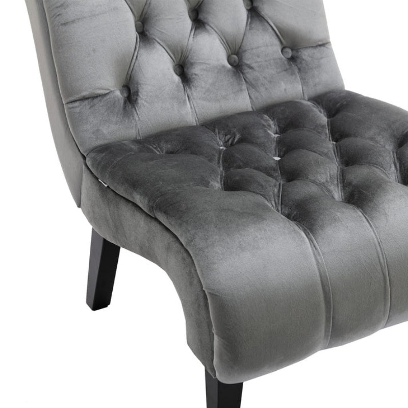 COOLMORE Modern Velvet Armless Accent Living Room Chair / Leisure Chair,Upholstered Fabric Button Comfortable Chair with Wooden Legs for Bedroom, Living Room, Office (Silver Velvet)-海智集-Default-