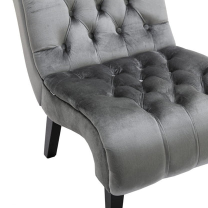 COOLMORE Modern Velvet Armless Accent Living Room Chair / Leisure Chair,Upholstered Fabric Button Comfortable Chair with Wooden Legs for Bedroom, Living Room, Office (Silver Velvet)-海智集-Default-