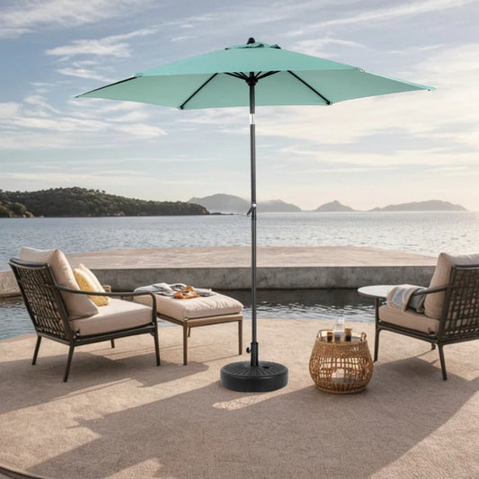 9FT Outdoor Patio Umbrella Outdoor Table Umbrella with Push Button Tilt and Crank, Market Umbrella 6 Sturdy Ribs , Deck, Backyard, Pool (Base Not Included) - ( Light green )-海智集-Default-