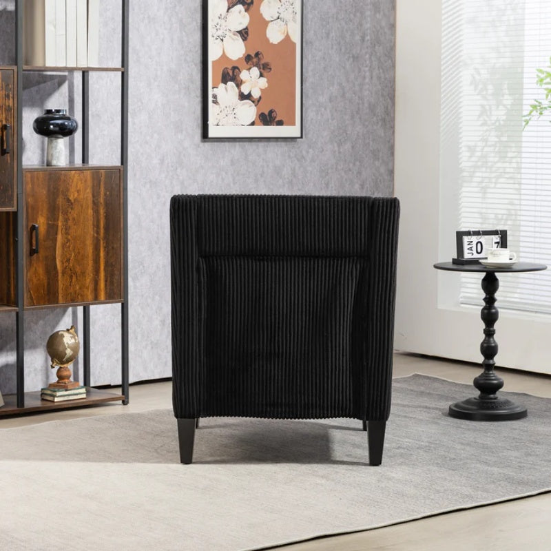 COOLMORE Modern Accent Chair,Upholstered Armchair with Scooped Arms for Bedroom,Apartment,Studio,Office,Waiting Room(Black Corduroy)-海智集-Default-